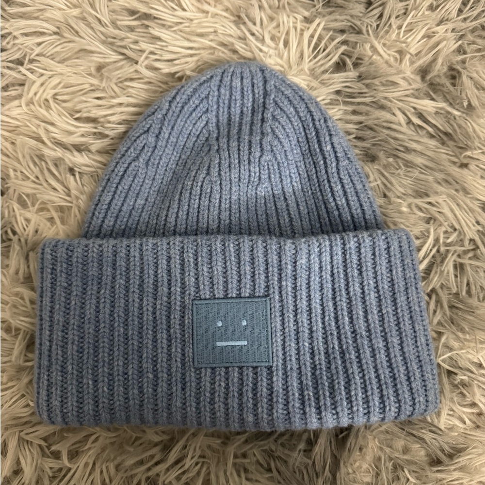 Acne Studios Blue Ribbed Knit Beanie hat